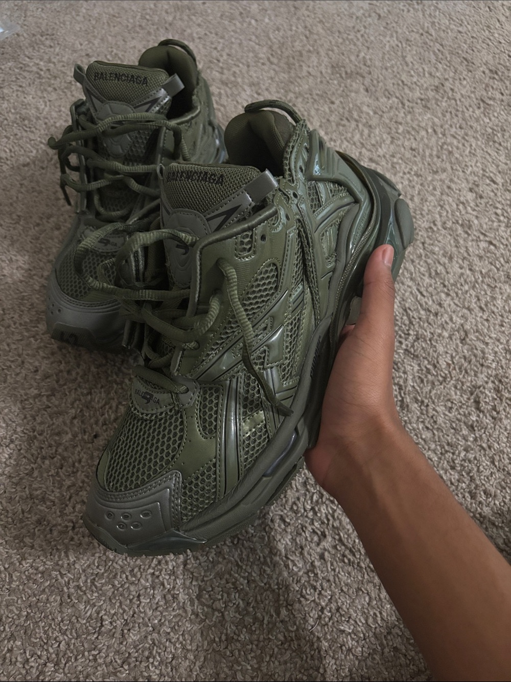 Balenciaga Olive Green Layered Track Sneakers